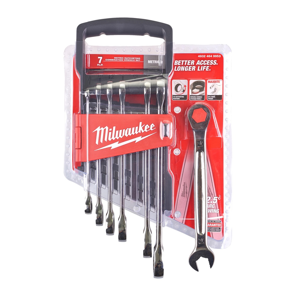 Zestawy_kluczy_płasko-oczkowych_z_grzechotką_MAX_BITE™_Milwaukee_7_pc_Maxbite_Ratchet_Metric_Combination_Spanner_Set_-_1_pc_2